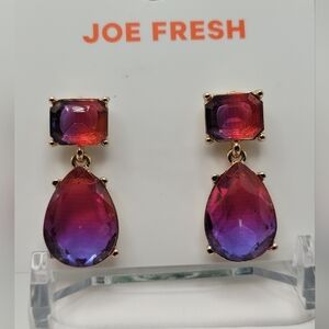 ✨2/$10✨ Red & Purple Crystal Dangle Earrings Joe Fresh 1.5” Drop